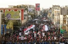 Pro-Houthi protesters demonstrate to commemorate the fourth anniversary of the uprising that toppled former President Ali Abdullah Saleh in Sanaa, February 11, 2015. PHOTO BY REUTERS/Khaled Abdullah