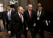 Turkey's President Tayyip Erdogan (2nd R) walks with his Russian counterpart Vladimir Putin prior to their meeting at the Group of 20 (G20) leaders summit in the Mediterranean resort city of Antalya, Turkey, November 16, 2015. PHOTO BY REUTERS/Kayhan Ozer