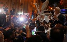 Rached Ghannouchi, leader of Tunisia's moderate Islamist Ennahda, speaks to supporters after the party gained most votes in Sunday's parliamentary election, according to an exit poll by Sigma Conseil broadcasted by state television, in Tunis, Tunisia, October 6, 2019. PHOTO BY REUTERS/Zoubeir Souissi