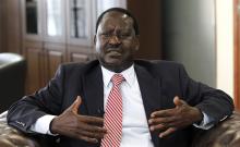 Kenya's former Prime Minister and opposition leader Raila Odinga talks during an interview with Reuters inside his office at the Capitol Hill Square in Nairobi