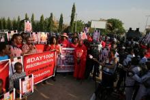 Police disrupt a rally by the #BringBackOurGirls campaign, which is protesting in Nigeria's capital Abuja to mark 1,000 days since over 200 schoolgirls were kidnapped from their secondary school in Chibok by Islamist sect Boko Haram, Nigeria, January 8, 2017. PHOTO BY REUTERS/Afolabi Sotunde