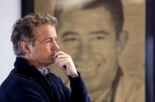 U.S. Republican presidential candidate Senator Rand Paul waits to be introduced at a campaign stop at the National Sprint Car Hall of Fame and Museum in Knoxville, Iowa, January 29, 2016. PHOTO BY REUTERS/Scott Morgan