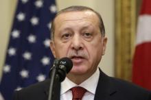 Turkey's President Recep Tayyip Erdogan delivers a statement to reporters alongside U.S President Donald Trump after their meeting at the White House in Washington, U.S., May 16, 2017. PHOTO BY REUTERS/Kevin Lamarque