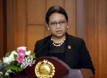 Indonesia's Foreign Minister Retno Marsudi makes a statement at the Foreign Ministry in Jakarta, Indonesia, March 21, 2016. PHOTO BY REUTERS/Darren Whiteside
