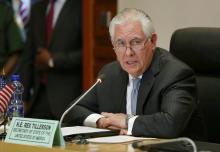 U.S. Secretary of State Rex Tillerson address a news conference after meeting with African Union (AU) Commission Chairman Moussa Faki of Chad, at the AU headquarters in Addis Ababa, Ethiopia, March 8, 2018. PHOTO BY REUTERS/Tiksa Negeri