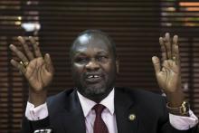 South Sudan's rebel leader Riek Machar addresses a news conference in Uganda's capital Kampala, January 26, 2016. PHOTO BY REUTERS/Edward Echwalu