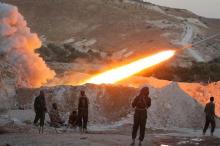 Free Syrian Army fighters launch a Grad rocket from Halfaya town in Hama province, towards forces loyal to Syria's President Bashar al-Assad stationed in Zein al-Abidin mountain, Syria, September 4, 2016. PHOTO BY REUTERS/Ammar Abdullah
