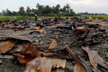 The ruins of a market which was set on fire are seen at a Rohingya village outside Maugndaw in Rakhine state, Myanmar, October 27, 2016. PHOTO BY REUTERS/Soe Zeya Tun