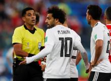 Egypt's Mohamed Salah with referee Enrique Caceres. PHOTO BY REUTERS/Lee Smith