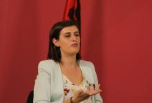 MP and Kosovo 1999 war massacre survivor Saranda Bogujevci, 32, speaks at her party Vetevendosje (Self-Determination) headquarters about what pushed her to get into politics in Pristina, Kosovo, July 28, 2017. PHOTO BY REUTERS/Hazir Reka