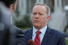 White House Press Secretary Sean Spicer apologizes during an interview for saying Adolf Hitler did not use chemical weapons, at the White House in Washington, U.S., April 11, 2017. PHOTO BY REUTERS/Joshua Roberts