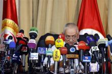 Secretary General of the Tunisian General Labour Union (UGTT) Houcine Abassi speaks during a news conference in Tunis