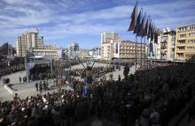 Members of the Kosovo Security Forces (KSF) march during a celebration marking the sixth anniversary of Kosovo's declared independance from Serbia in Pristina