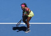 Serena Williams of the U.S. reacts after winning a point against Elina Svitolina of Ukraine during their women's singles third round match at the Australian Open 2015 tennis tournament in Melbourne, January 24, 2015. Serena defeated Svitolina to win the match. PHOTO BY REUTERS/Carlos Barria