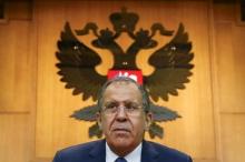 Russian Foreign Minister Sergei Lavrov leaves after giving a news conference in Moscow, Russia, January 26, 2016. PHOTO BY REUTERS/Maxim Shemetov
