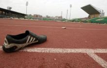 A shoe is seen inside the Port Said stadium one day after soccer supporters clashed, February 2, 2012. PHOTO BY REUTERS/Mohamed Abd El-Ghany