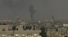 Smoke and flames are seen following what witnesses said were Israeli air strikes in Rafah in the southern Gaza Strip
