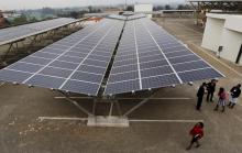 Delegates are pictured during the launch event of a solar carport at the Garden City shopping mall in Kenya's capital Nairobi, September 15, 2015. PHOTO BY REUTERS/Thomas Mukoya
