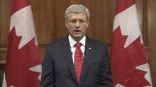 Canada's Prime Minister Stephen Harper speaks during a nationally televised address on CBC in this still image taken from video in Ottawa, October 22, 2014. PHOTO BY REUTERS/CBC