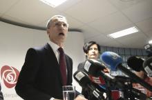 Former Norwegian prime minister Jens Stoltenberg addresses the media in Oslo, after NATO ambassadors chose him to be the next head