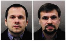 Alexander Petrov and Ruslan Boshirov, who were formally accused of attempting to murder former Russian intelligence officer Sergei Skripal and his daughter Yulia in Salisbury, are seen in an image handed out by the Metropolitan Police in London, Britain, September 5, 2018. PHOTO BY REUTERS/Metroplitan Police