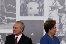 Dilma Rousseff is seen next to President Michel Temer during the Order of Cultural Merit ceremony at the Planalto Palace in Brasilia, November 5, 2014. PHOTO BY REUTERS/Ueslei Marcelino