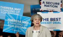Britain's Prime Minister Theresa May speaks at an election campaign event at Thornhill Cricket and Bowling Club in Dewsbury, West Yorkshire, Britain, June 3, 2017. PHOTO BY REUTERS/Hannah McKay