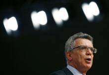 German Interior Minister Thomas de Maiziere addresses the Christian Democratic Union (CDU) party congress in Karlsruhe, Germany, December 14, 2015. PHOTO BY REUTERS/Kai Pfaffenbach