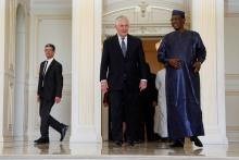 U.S. Secretary of State Rex Tillerson and Chad's President Idriss Deby depart after their meeting in N'Djamena, Chad, March 12, 2018. PHOTO BY REUTERS/Jonathan Ernst