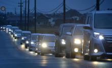 A traffic jam as people evacuate after tsunami advisories were issued following an earthquake, in Iwaki, Fukushima prefecture, Japan, in this photo taken by Kyodo November 22, 2016. PHOTO BY REUTERS/Kyodo