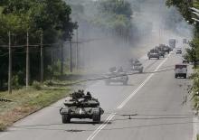 Ukrainian troops are pictured in the eastern Ukrainian town of Konstantinovka