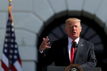 U.S. President Donald Trump speaks about the economy while delivering remarks on the South Lawn of the White House in Washington, U.S., July 27, 2018. PHOTO BY REUTERS/Carlos Barria