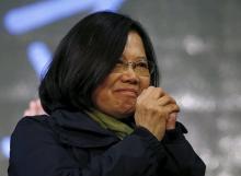 An emotional Democratic Progressive Party (DPP) Chairperson and presidential candidate Tsai Ing-wen thanks her supporters after her election victory at party headquarters in Taipei, Taiwan, January 16, 2016. PHOTO BY REUTERS/Pichi Chuang