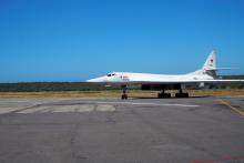 A Russian Tu-160 heavy strategic bomber is seen after landing in Maiquetia, Venezuela, December 10, 2018. PHOTO BY REUTERS/Russian Defence Ministry
