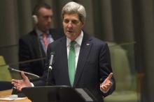 U.S. Secretary of State John Kerry speaks during the Millennium Development Goals event on the sidelines of the United Nations General Assembly