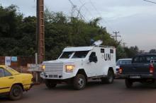 A UN armored vehicle patrols in Bamako, Mali, November 23, 2015. PHOTO BY REUTERS/Joe Penney