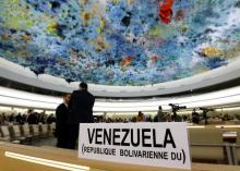 The name place sign of Venezuela is pictured on the country's desk at the 36th Session of the Human Rights Council at the United Nations in Geneva, Switzerland, September 11, 2017. PHOTO BY REUTERS/Denis Balibouse
