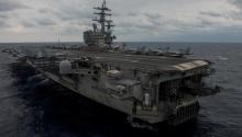 The aircraft carrier USS Ronald Reagan steams the Philippine Sea during Annual Exercise 2017, joint military training between the U.S. Navy and the Japan Maritime Self-Defense Force, in this handout photo taken November 20, 2017. PHOTO BY REUTERS/Kenneth Abbate