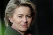 German Defence Minister Ursula von der Leyen attends a ceremony to welcome the German battalion being deployed to Lithuania as part of NATO deterrence measures against Russia in Rukla, Lithuania, February 7, 2017. PHOTO BY REUTERS/Ints Kalnins