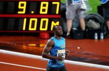 Jamaica's Usain Bolt celebrates after winning the Men's 100m Final Action in Queen Elizabeth Olympic Park, London, England, 24/7/15. PHOTO BY REUTERS/Matthew Childs