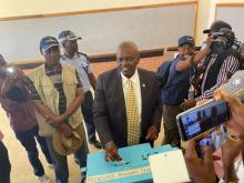 Botswana's President and leader of the Botswana Democratic Party (BDP) Mokgweetsi Masisi casts his vote at his home village of Moshupa, in the Southern District of Botswana, October 23, 2019. PHOTO BY REUTERS/Siyabonga Sishi