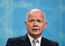 Britain's Foreign Secretary William Hague speaks during a news conference in Baghdad