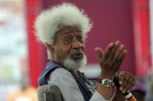 Nobel laureate Wole Soyinka speaks to pupils during a mentoring session at the Lagos Book and Art Festival, November 15, 2014. PHOTO BY REUTERS/Akintunde Akinleye