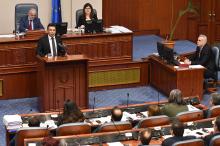 Macedonian Prime Minister Zoran Zaev addresses the deputies of the parliament during a vote to pass constitutional changes to allow the Balkan country to change its name to the Republic of North Macedonia, in Skopje, Macedonia, January 11, 2019. PHOTO BY REUTERS/ Tomislav Georgiev