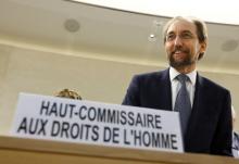 Zeid Ra'ad Al Hussein, U.N. High Commissioner for Human Rights arrives at the 36th Session of the Human Rights Council at the United Nations in Geneva, Switzerland, September 11, 2017. PHOTO BY REUTERS/Denis Balibouse