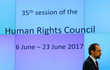 United Nations High Commissioner for Human Rights Zeid Ra'ad Al Hussein attends the Human Rights Council in Geneva, Switzerland, June 6, 2017. PHOTO BY REUTERS/Denis Balibouse